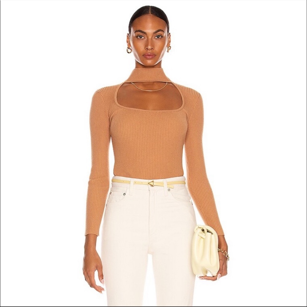 NWT Jonathan Simkhai Janessa Ribbed Sweater Camel xs